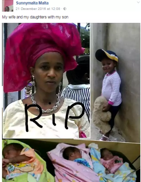 Man laments on Facebook after his wife died during birth of their triplet (Photos)